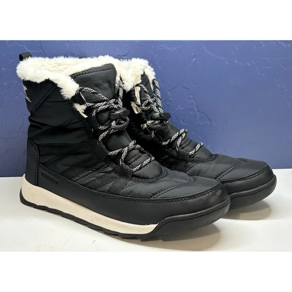 SOREL Kids Whitney Short Lace Waterproof Boots Youth Unisex Sz 6 Black